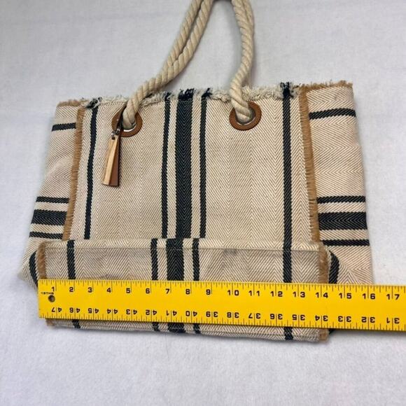 Vince Camuto Ulla-To Striped Tote Bag Purse Beach Summer Tan Beige/Blue - Picture 7 of 10